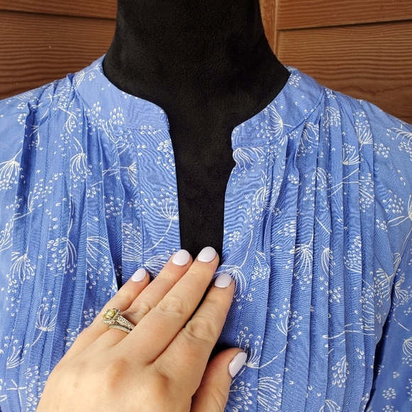 Old Navy Periwinkle Blue Pintuck Swing Tunic Long Sleeve Floral Mini Dress NWOT - Picture 10 of 16